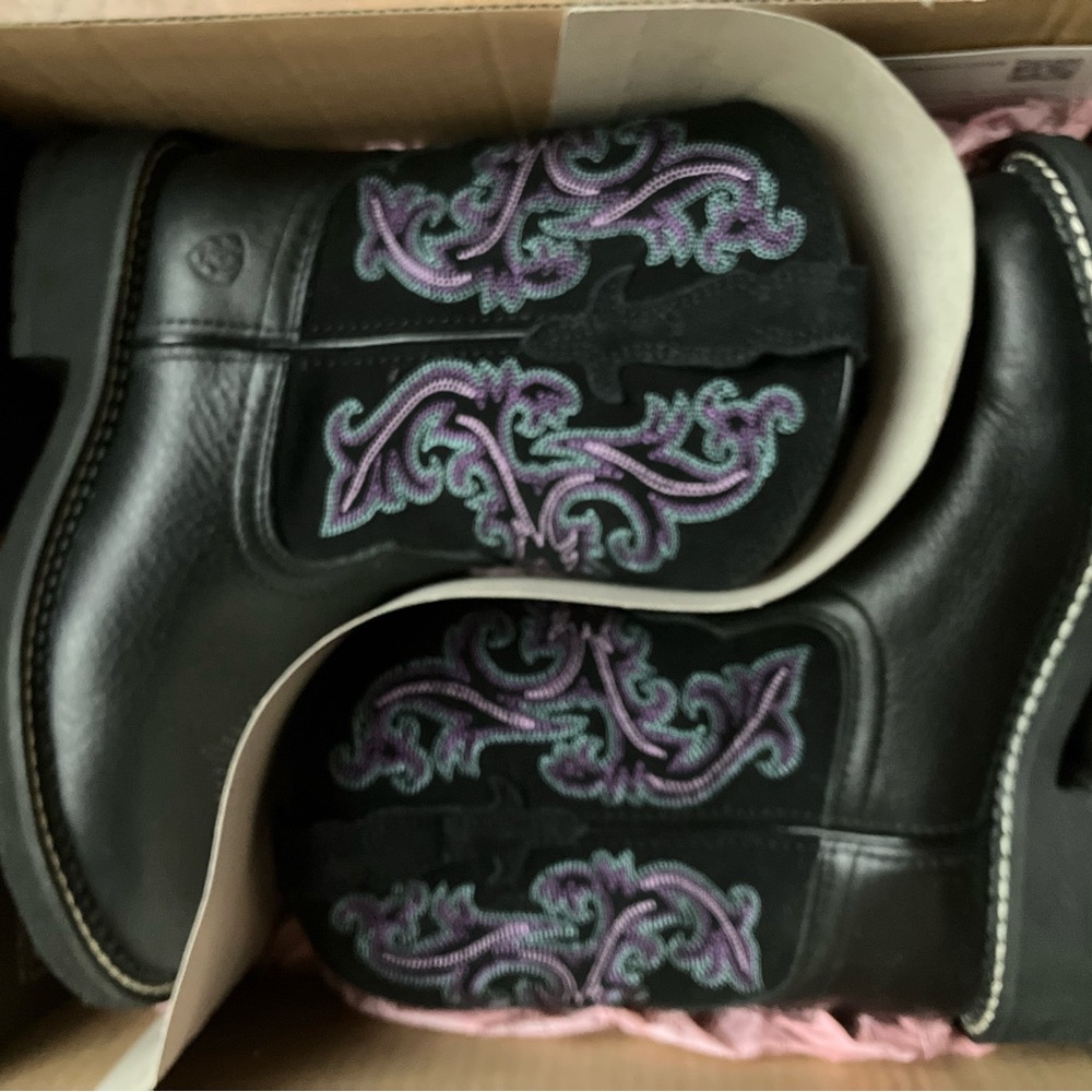 Black Cowgirl Boots with Purple Embroidery